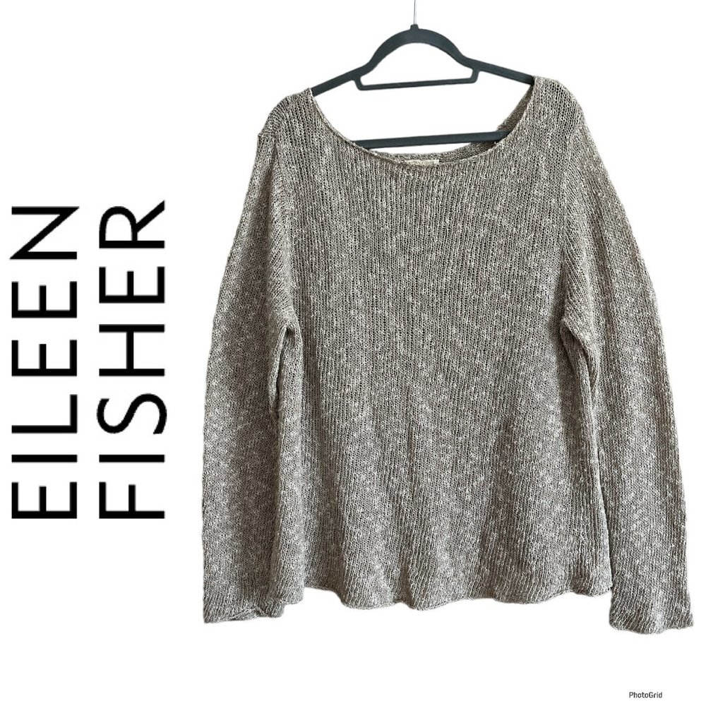 Eileen Fisher 2X Linen Sweater XXL 2XL Knit Pullover Tan Brown Linen Blend